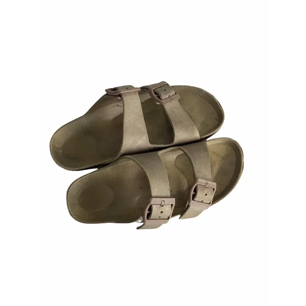 Girl’s Slip-On 2 Strap Buckled Slide Sandals 34